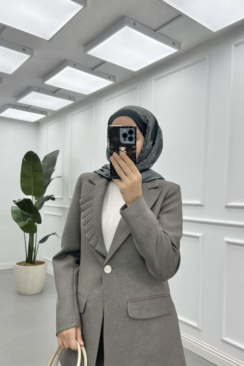 Sare Fashion Collar Detailed Lined Jacket Set Gray Sare Fashion Collar Detailed Lined Jacket Set Gray