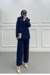 Sare Fashion Collar Detailed Lined Jacket Suit Navy Blue Sare Fashion Collar Detailed Lined Jacket Suit Navy Blue