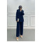 Sare Fashion Collar Detailed Lined Jacket Suit Navy Blue