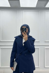 Sare Fashion Collar Detailed Lined Jacket Suit Navy Blue Sare Fashion Collar Detailed Lined Jacket Suit Navy Blue