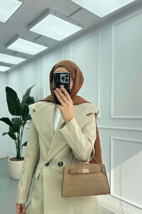 Sare Fashion Collar Detailed Lined Jacket Set Stone Sare Fashion Collar Detailed Lined Jacket Set Stone