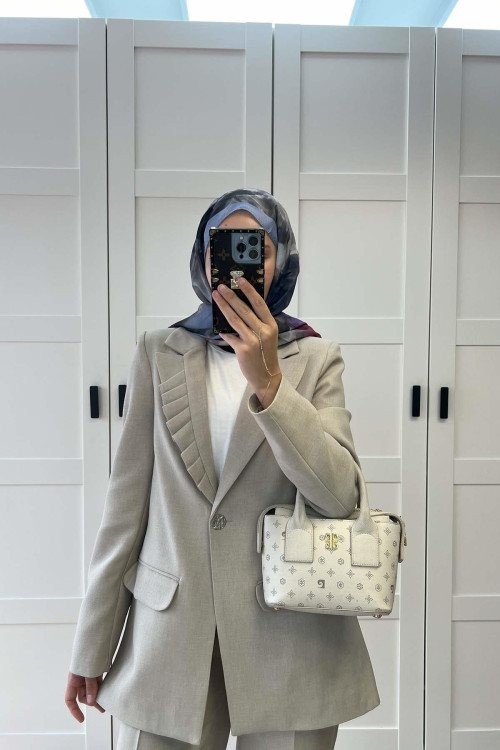 Sare Fashion Collar Detailed Lined Jacket Set Stone Sare Fashion Collar Detailed Lined Jacket Set Stone