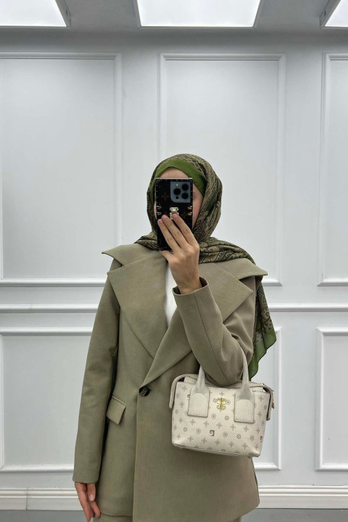 Sare Fashion Collar Detailed Lined Jacket Set Green Sare Fashion Collar Detailed Lined Jacket Set Green