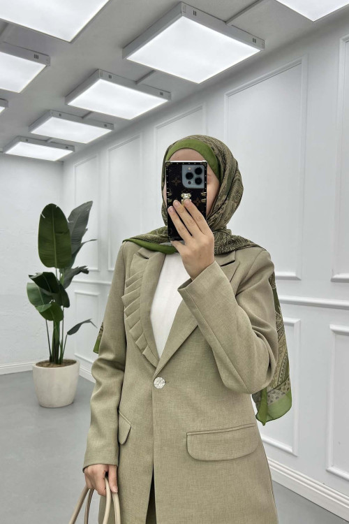 Sare Fashion Collar Detailed Lined Jacket Set Green Sare Fashion Collar Detailed Lined Jacket Set Green