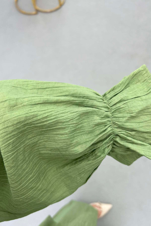 Sare Fashion Green Tied Collar Detailed Trouser Set