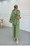 Sare Fashion Green Tied Collar Detailed Trouser Set