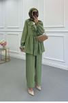 Sare Fashion Green Tied Collar Detailed Trouser Set