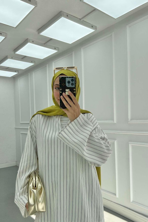 Sare Fashion Striped Suit with Collar Detail White