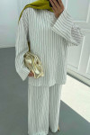 Sare Fashion Striped Suit with Collar Detail White