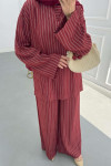 Sare Fashion Striped Suit with Collar Detail, Burgundy