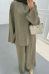 Sare Fashion Striped Suit with Collar Detail Khaki