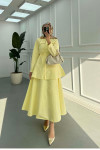 Sare Fashion Collar Detailed Skirt Suit Yellow