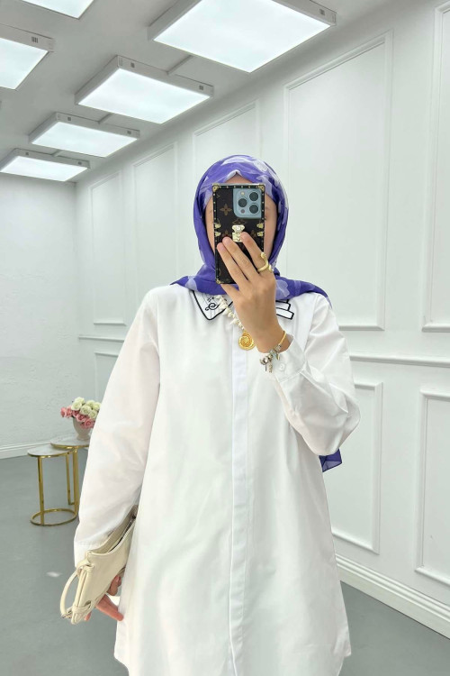 Sare Fashion Collar Detailed Shirt White