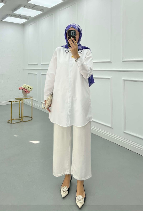 Sare Fashion Collar Detailed Shirt White