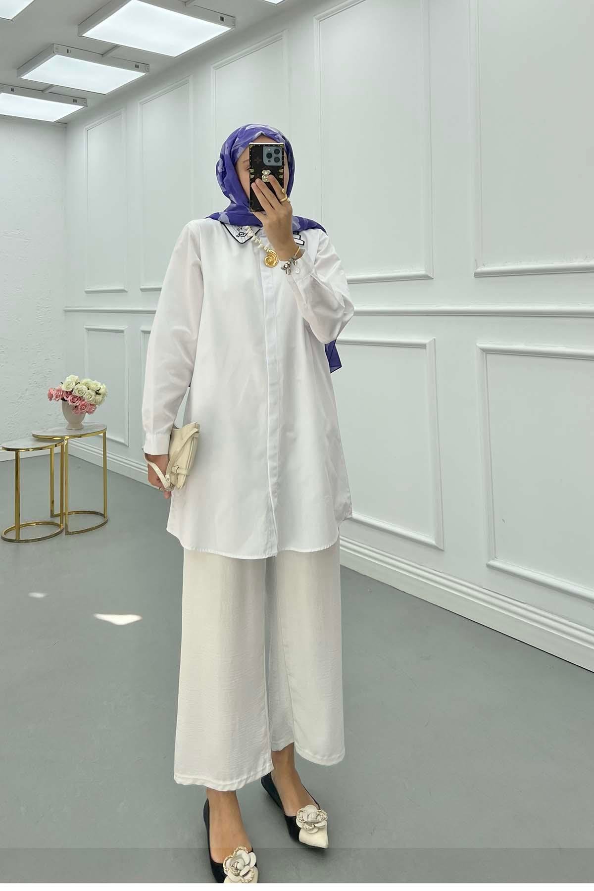 Sare Fashion Collar Detailed Shirt White Sare Fashion Collar Detailed Shirt White