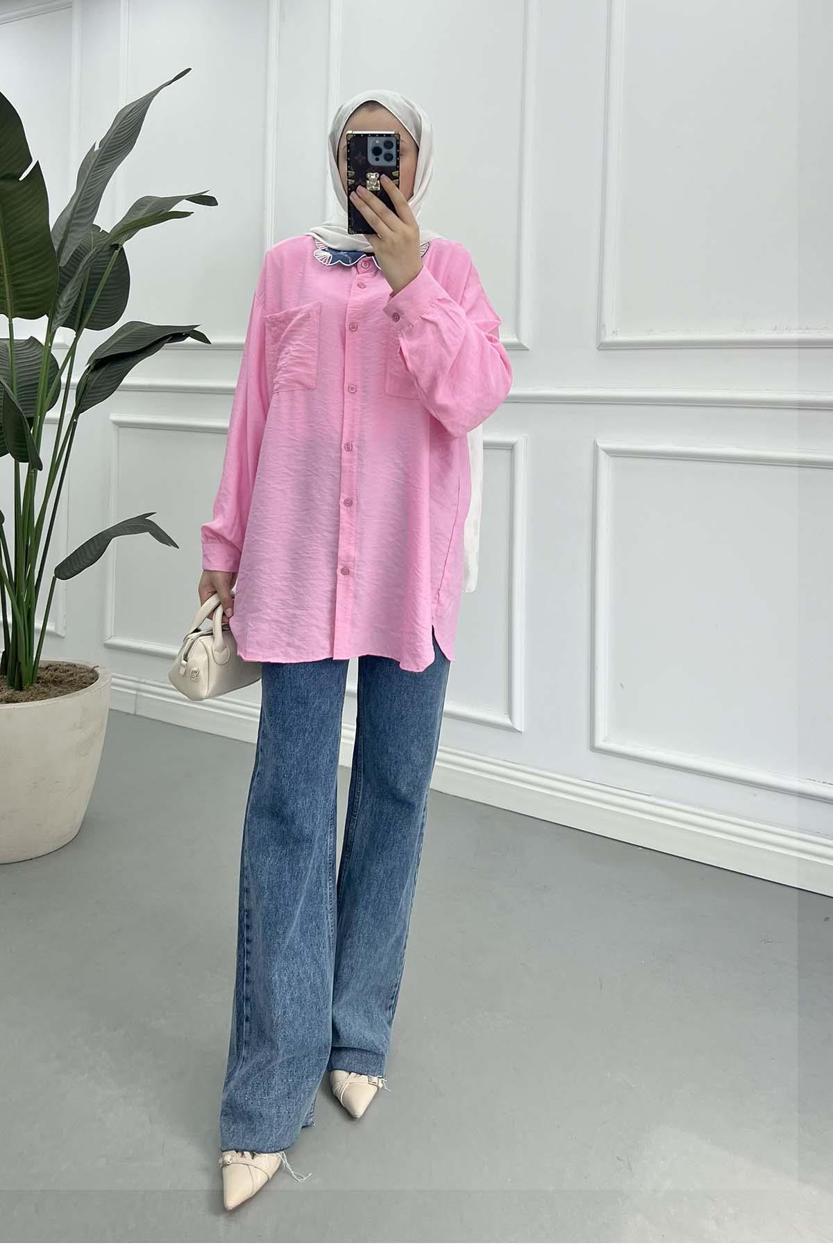 Sare Fashion Collar Detailed Shirt Pink Sare Fashion Collar Detailed Shirt Pink