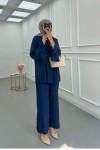 Sare Fashion Collar Detailed Two Piece Suit Navy Blue