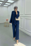 Sare Fashion Collar Detailed Two Piece Suit Navy Blue