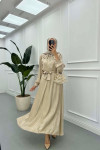 Sare Fashion Jacquard Dress with Collar Detail Beige