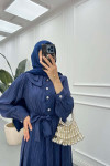 Sare Fashion Jacquard Dress with Collar Detail Navy Blue