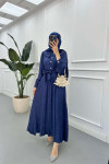 Sare Fashion Jacquard Dress with Collar Detail Navy Blue