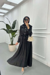 Sare Fashion Jacquard Dress with Collar Detail Black