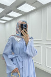 Sare Fashion Collar Detailed Belted Dress Baby Blue