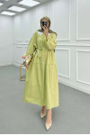 Sare Fashion Belted Dress with Collar Detail in Pistachio Green