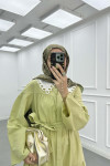 Sare Fashion Belted Dress with Collar Detail in Pistachio Green