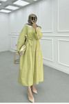 Sare Fashion Belted Dress with Collar Detail in Pistachio Green