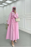 Sare Fashion Belted Dress with Collar Detail, Pink
