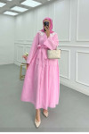 Sare Fashion Belted Dress with Collar Detail, Pink