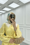 Sare Fashion Collar Detailed Belted Dress Yellow