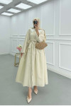 Sare Fashion Belted Dress with Collar Detail and Stone