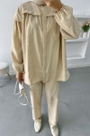 Collar Detailed Suit Beige