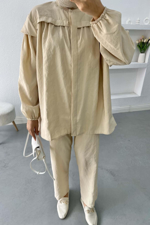 Collar Detailed Suit Beige