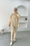 Collar Detailed Suit Beige