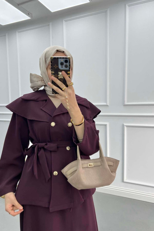 Collar Detail Suit Plum