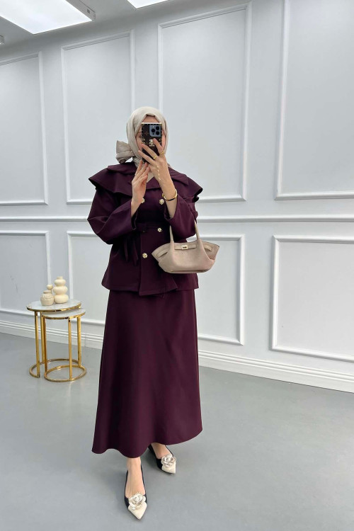 Collar Detail Suit Plum