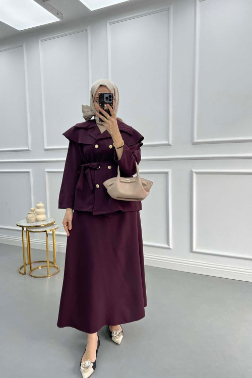 Collar Detail Suit Plum