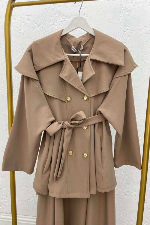 Collar Detailed Suit Mink