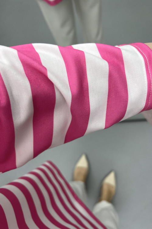 Button-down Striped Sweat Fuchsia