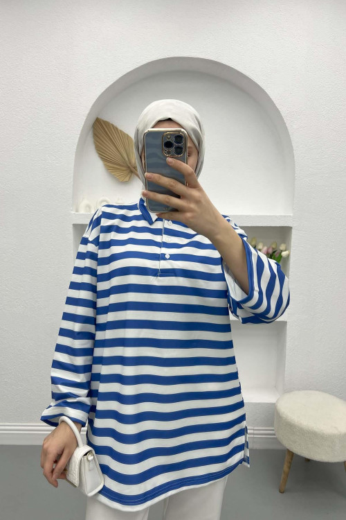 Button-down Striped Sweater Blue