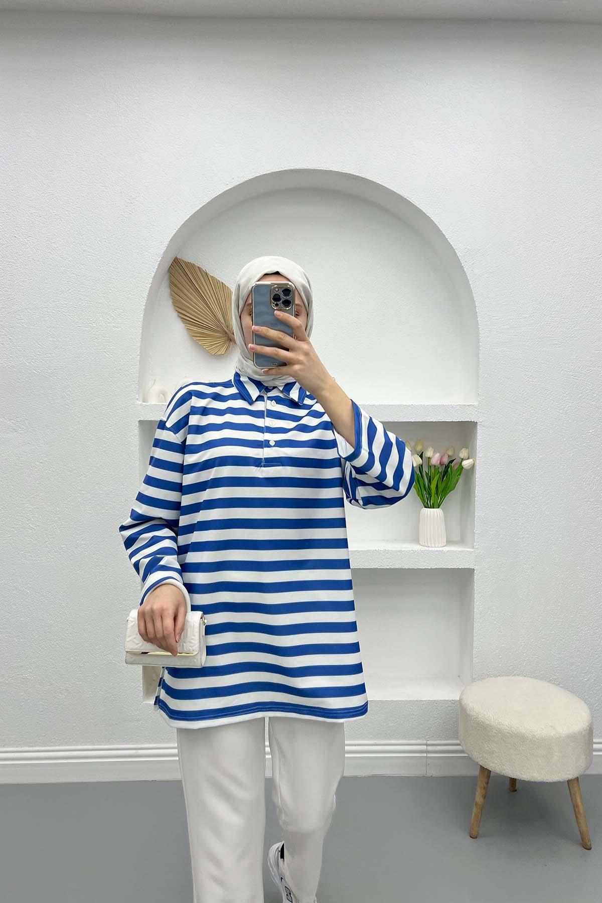 Button-down Striped Sweater Blue