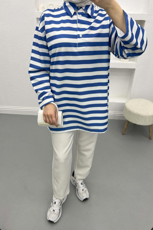 Button-down Striped Sweater Blue