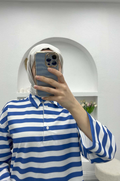 Button-down Striped Sweater Blue