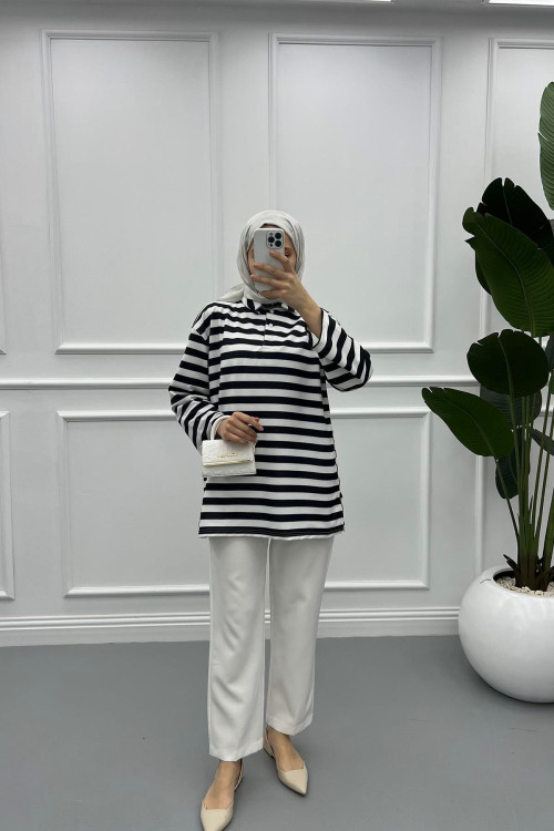 Button-down Striped Sweater Black