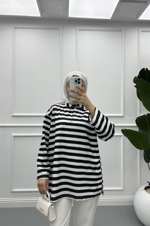 Button-down Striped Sweater Black