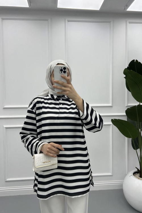 Button-down Striped Sweater Black