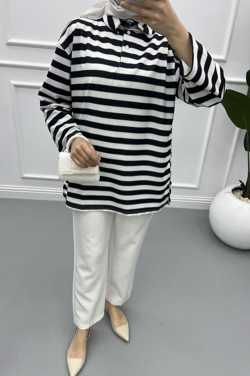 Button-down Striped Sweater Black